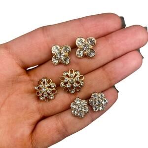Y2K Flowers Stud Earring Set Bling Crystal Rhinestones
